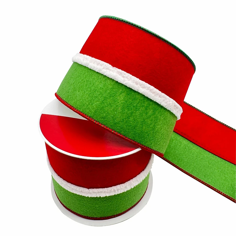 3.5" x 18ft. Red & Green Wired Felt Ribbon by Celebrate It®