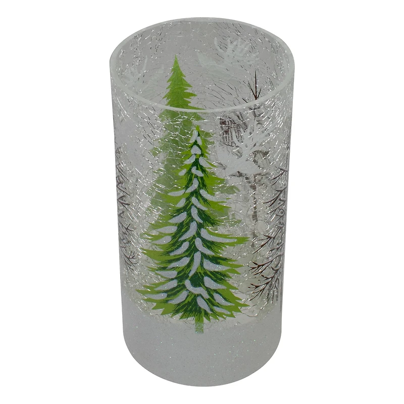 8" Hand Painted Christmas Pine Trees Flameless Glass Candle Holder
