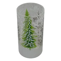 8" Hand Painted Christmas Pine Trees Flameless Glass Candle Holder