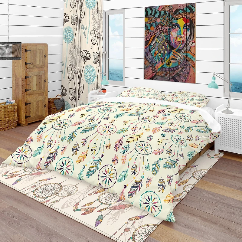 Designart 'Pattern with Native Indian-American Dream Catcher' Southwestern Bedding Set
