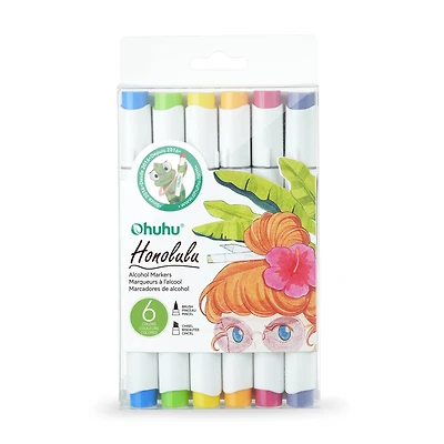 Ohuhu® Honolulu Dual Tip Primary Alcohol Markers, 6ct.
