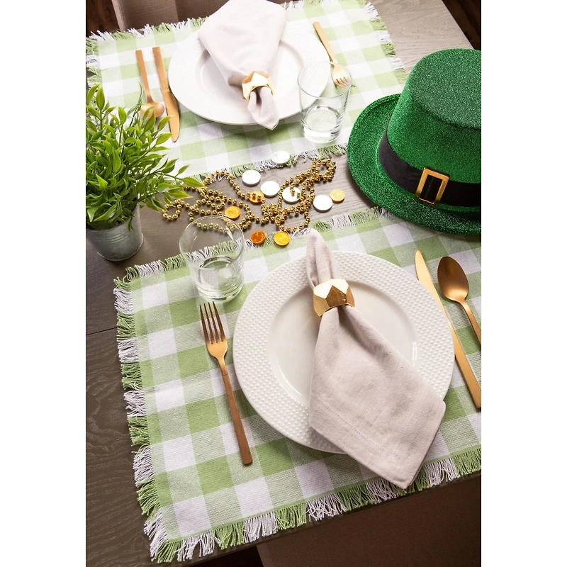 DII® Bright Green Heavyweight Check Fringed Placemat Set, 6ct.