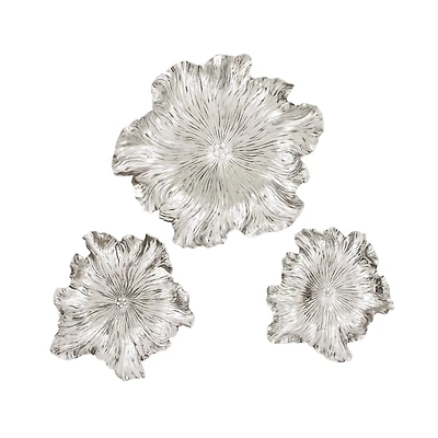 Silver Polystone Eclectic Floral Wall Décor Set