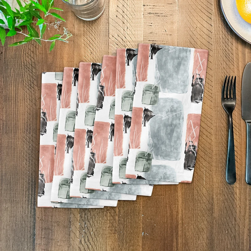 Blue and Pink Abstract 10" x 10" Cotton Twill Napkin