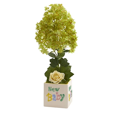 21" Peegee Hydrangea and Rose Artificial Arrangement in New Baby Vase