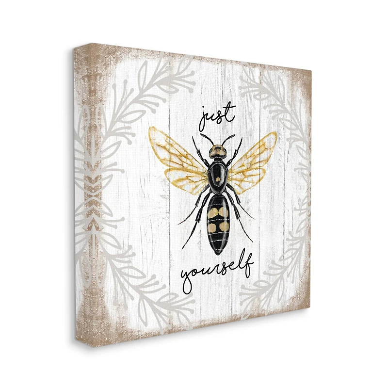 Stupell Industries Just Be Yourself Sentiment Country Charm Bee Canvas Wall Art