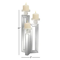 21" Silver Wood Glam Candlestick Holder