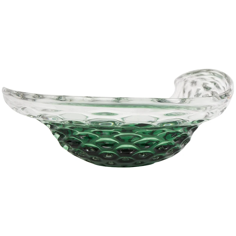 18" Handmade Green Ombre Abstract Wavy Glass Bowl with Bubble Texturing