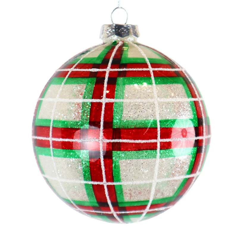 4" Red & White Plaid Glass Ball Ornament by Ashland®