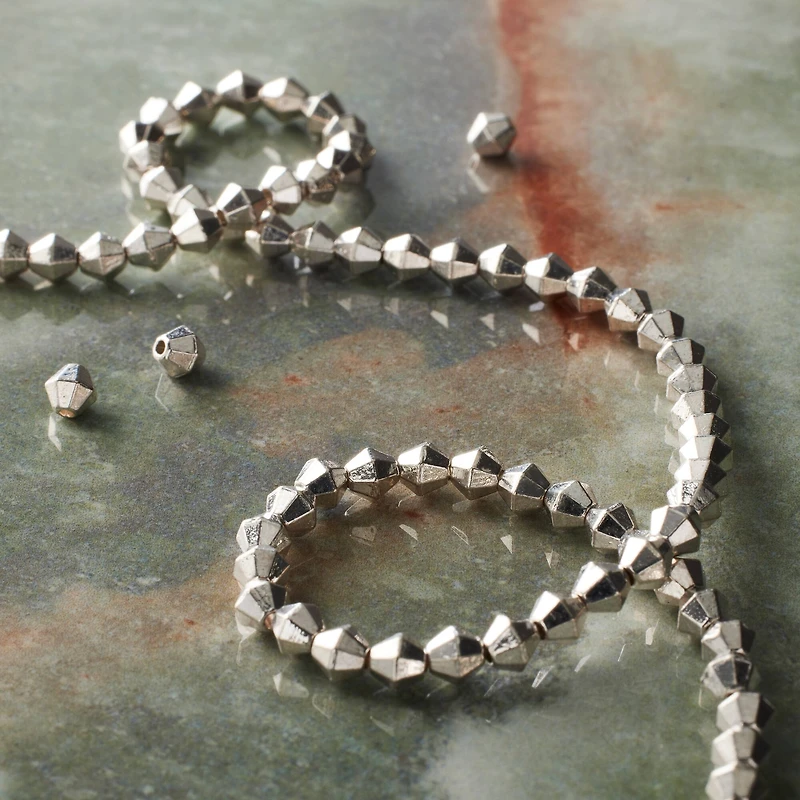 Silver Metal Faceted Bicone Beads, 4mm by Bead Landing™
