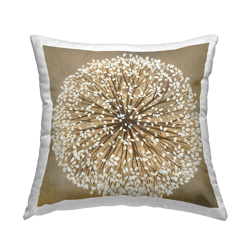 Stupell Industries Abstract Dandelion Flower Full Bloom Brown White Throw Pillow 18" x 18"