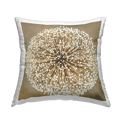 Stupell Industries Abstract Dandelion Flower Full Bloom Brown White  Throw Pillow 18" x 18"