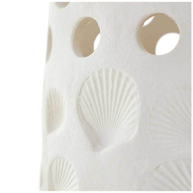 10" White Ceramic Shell Vase with Circular Cutouts