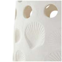 10" White Ceramic Shell Vase with Circular Cutouts