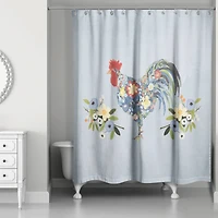 Floral Rooster Collage Blue 71" x 74" Shower Curtain
