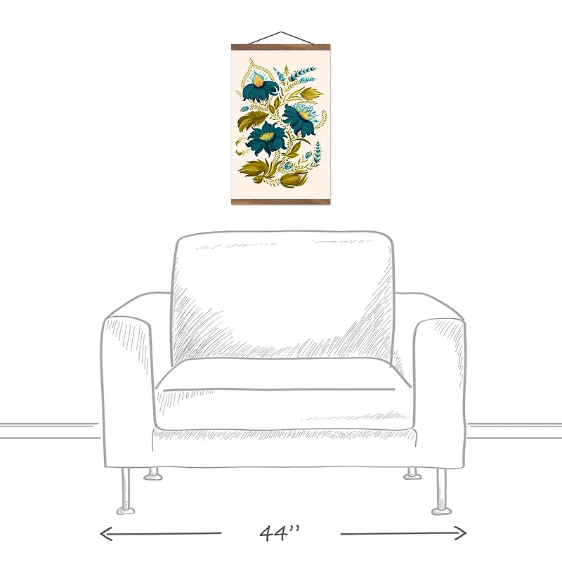 Teal Floral Teak Hanging Canvas Art