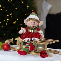 14'' Red and Green Plush Jingle Bell Girl Elf Christmas Figure
