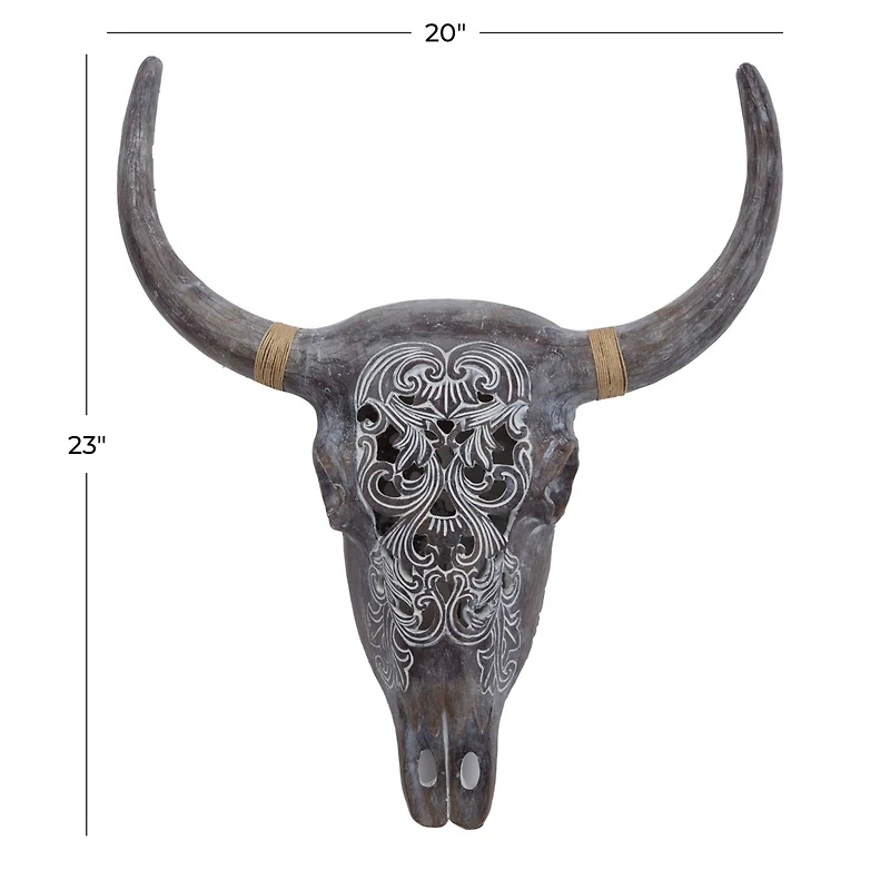 Grey Resin Bohemian Skull Wall Decor 5" x 20" x 23"