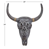 Grey Resin Bohemian Skull Wall Decor 5" x 20" x 23"