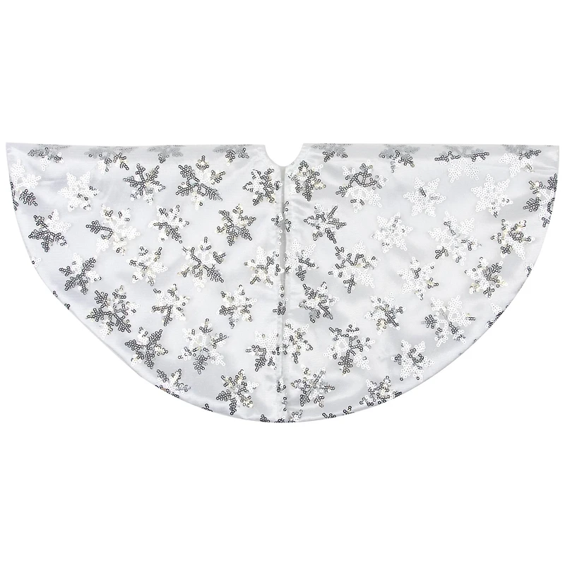 20" White & Silver Sequin Snowflake Mini Tree Skirt