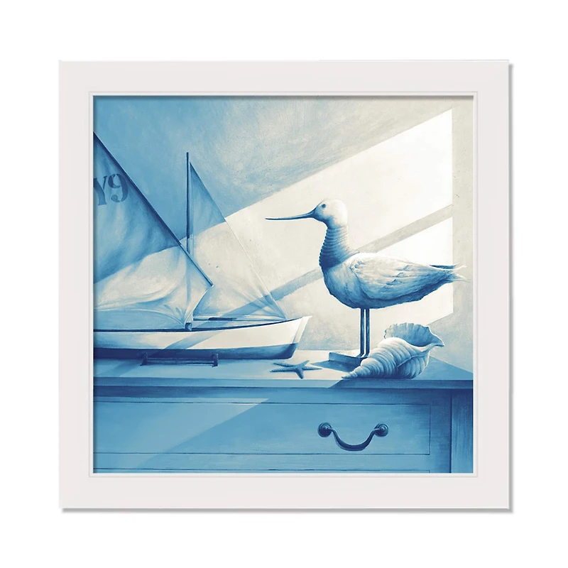 Seagull on a Dresser White Framed Nautical Wall Décor
