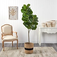 5.5ft. Fiddle Leaf Fig Artificial Tree in Handmade Natural Cotton Planter