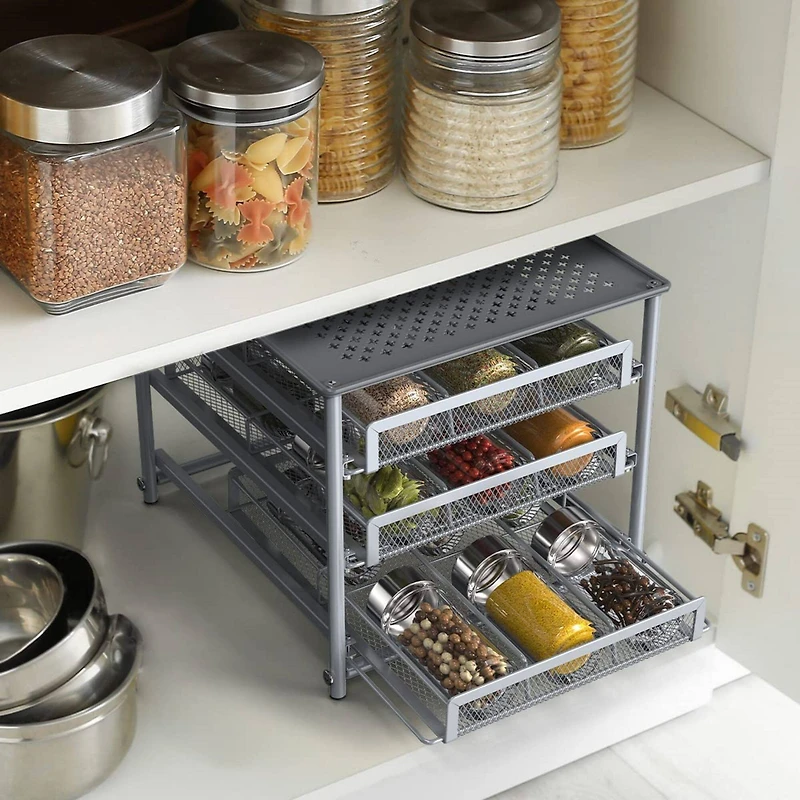 NEX™ 3-Tier -Bottle Metal Spice Rack with Drawer Organizer