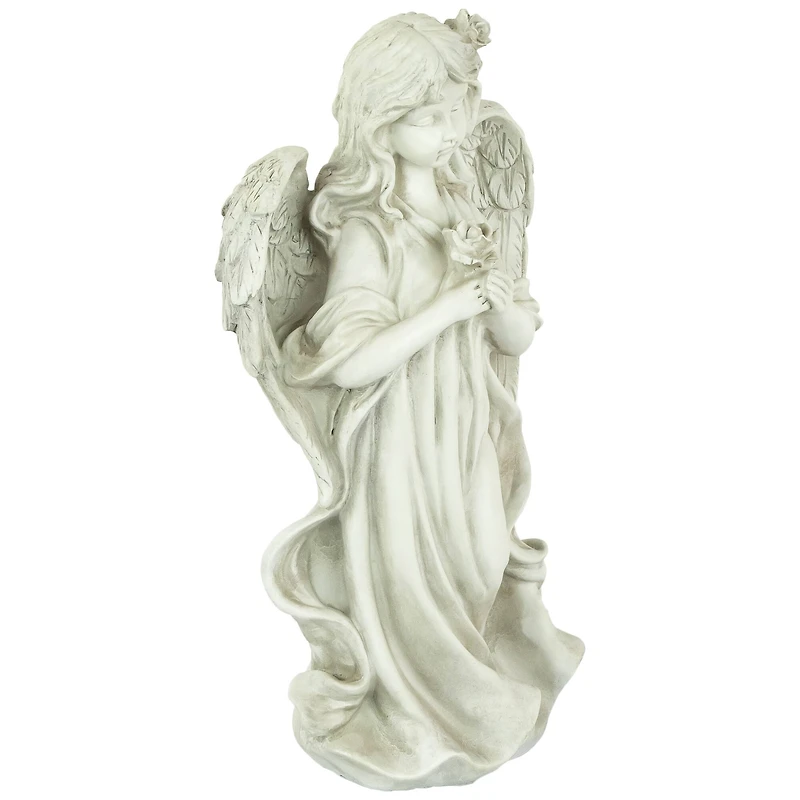 17" Peaceful Angel Holding a Rose Outdoor Garden Statue