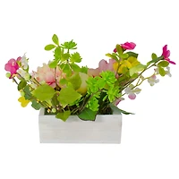 14'' Pink and Yellow Artificial Roses and Peony Floral  Arrangement in Planter