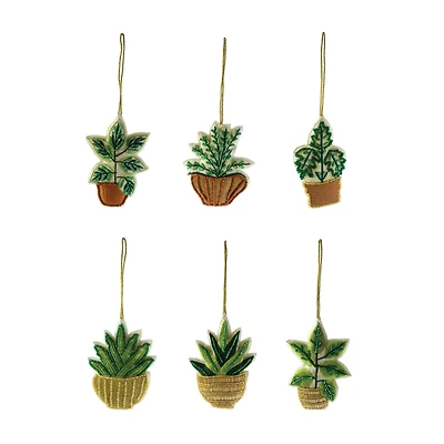 Hello Honey® 6 Pack 4" Beaded & Embroidered Potted Plant Fabric Ornaments