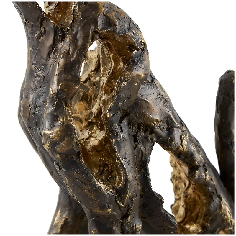19" Bronze Polystone Distressed Textured Sitting Leopard Sculpture with Cutouts & Gold Accents