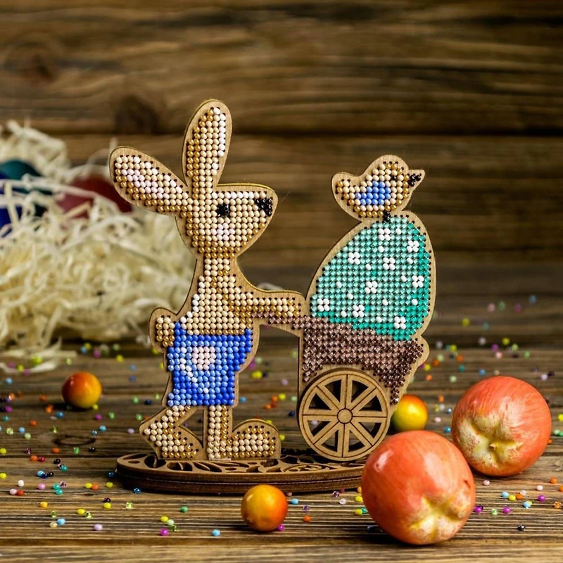 Wonderland Crafts Bunny & Egg Stroller Bead Embroidery on Wood Kit