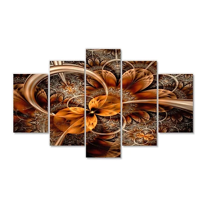Designart Dark Orange Fractal Flower Contemporary Wall Art Canvas