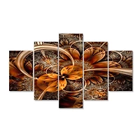 Designart Dark Orange Fractal Flower Contemporary Wall Art Canvas