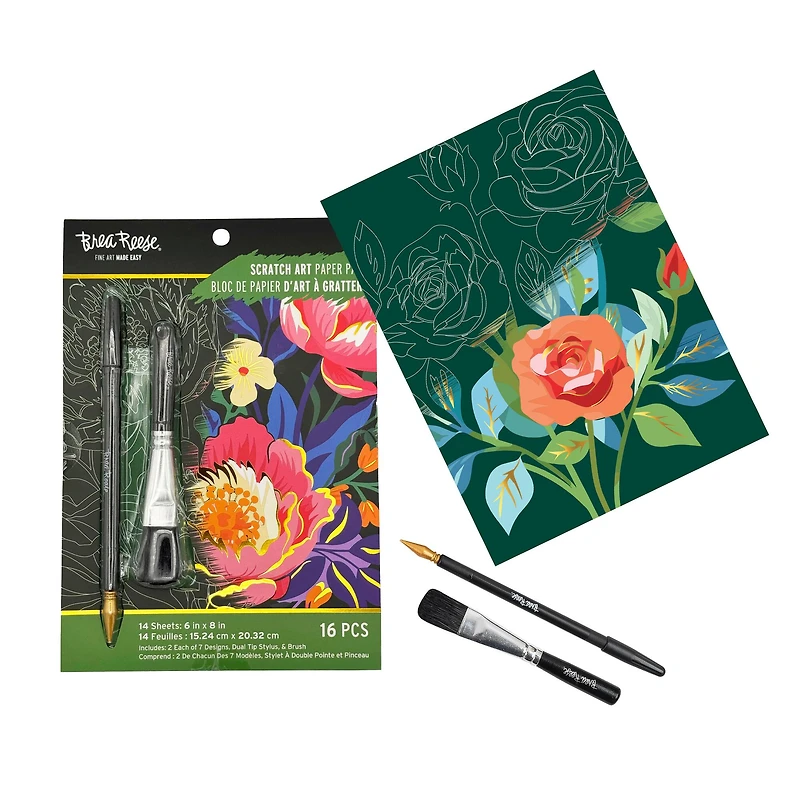 Brea Reese™ 6" x 8" Spring Florals Scratch Art Paper Pad