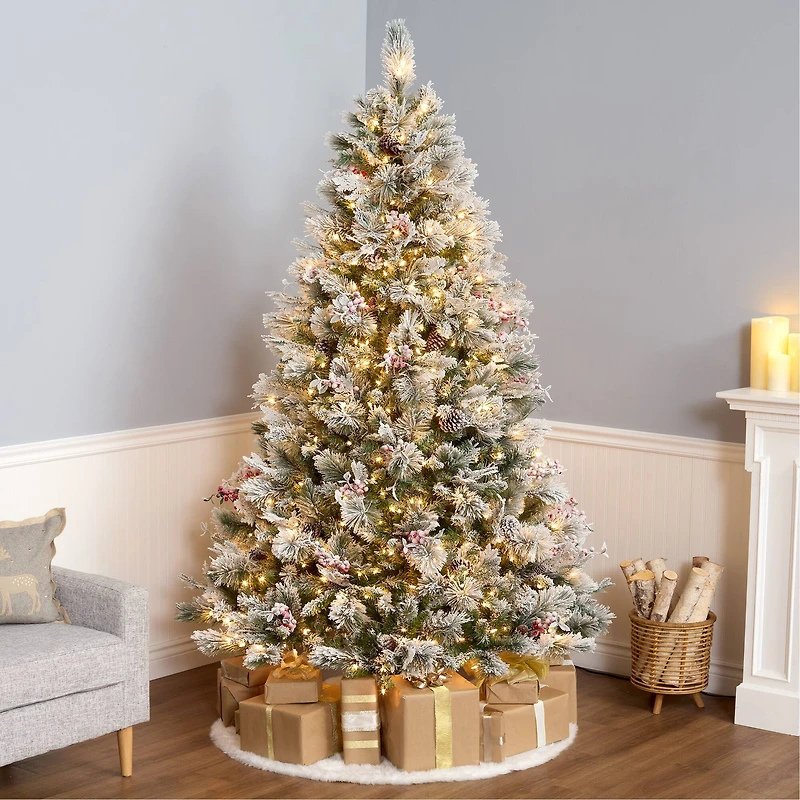 7.5ft. Pre-Lit Snowy Bedford Pine Artificial Christmas Tree, Clear Lights