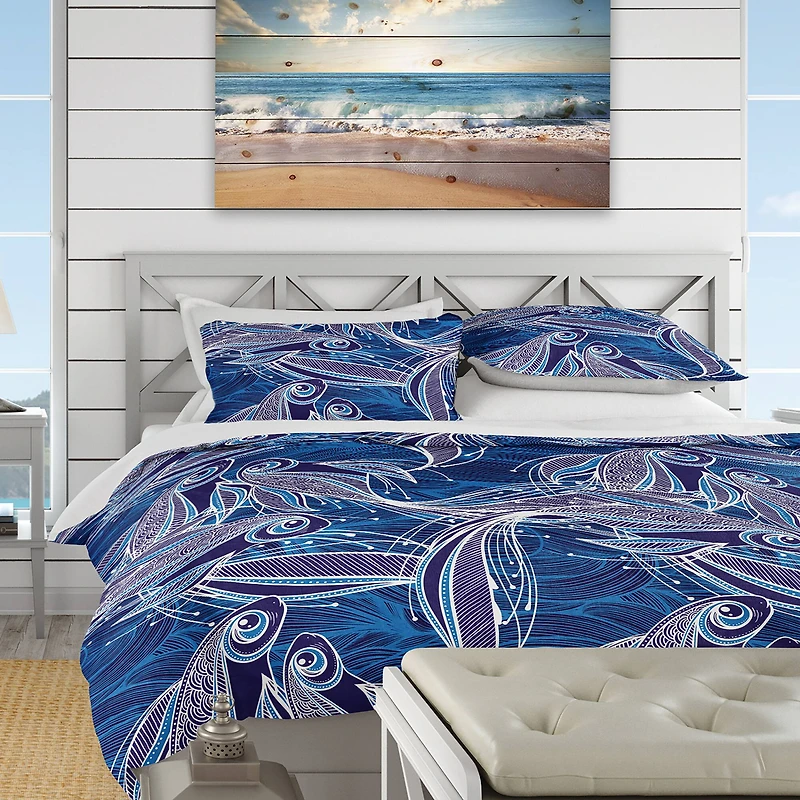 Designart 'Blue Pattern with Fantastic Fishes' Nautical & Coastal Bedding Set