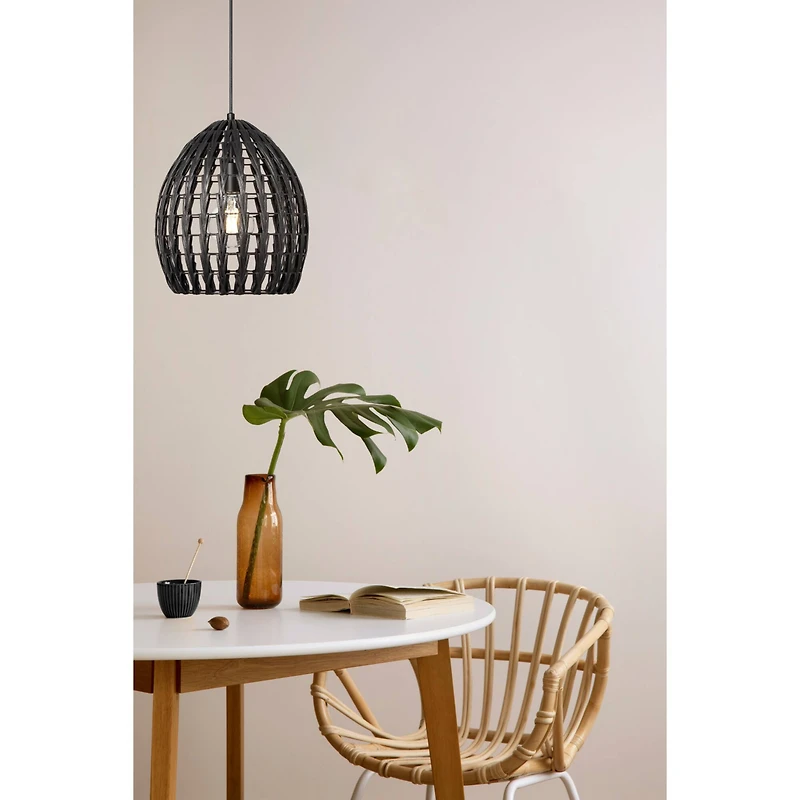 Hello Honey® Persephone Black Metal & Handwoven Rattan Ceiling Light