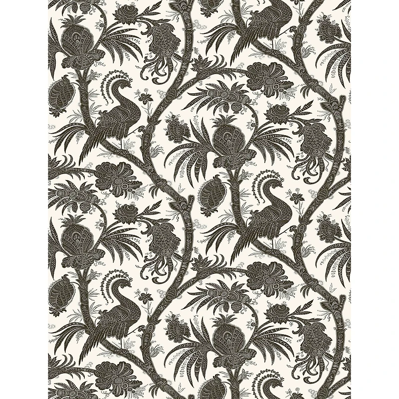 Scalamandre Charcoal Balinese Peacock Peel & Stick Wallpaper