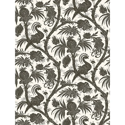 Scalamandre Charcoal Balinese Peacock Peel & Stick Wallpaper