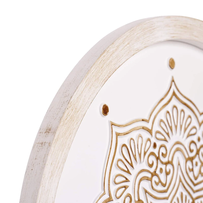 American Art Décor™ 17" White and Brown Boho Farmhouse Wood Framed Wall Medallion