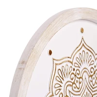 American Art Décor™ 17" White and Brown Boho Farmhouse Wood Framed Wall Medallion