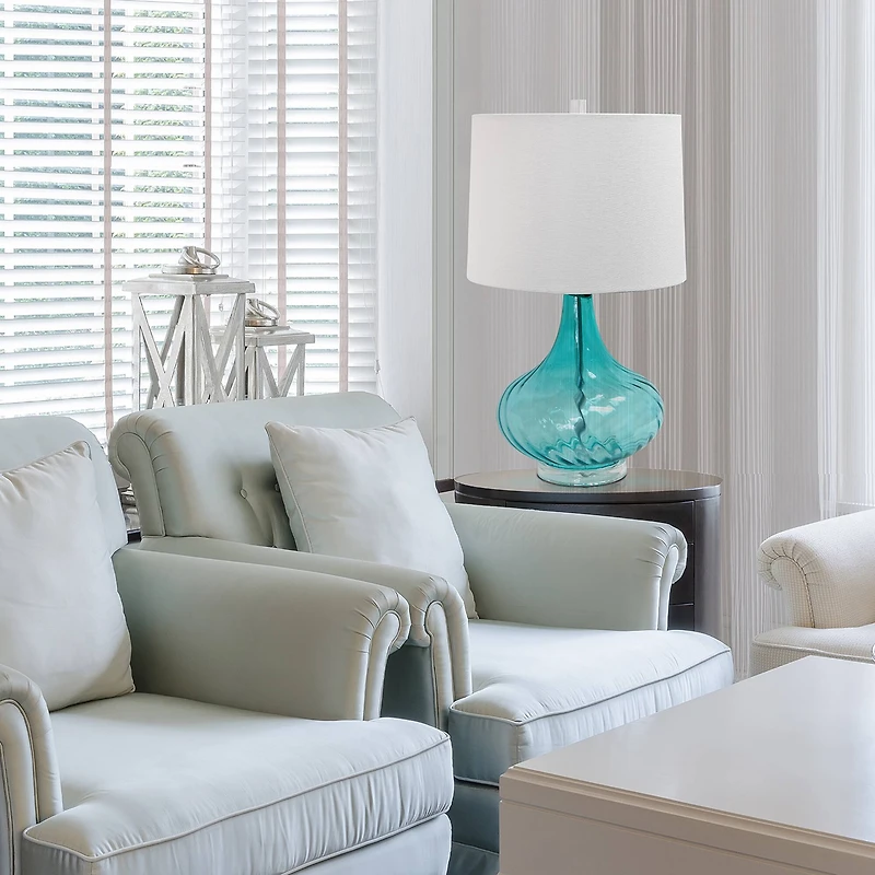 Elegant Designs Light Blue Glass Table Lamp with Fabric Shade