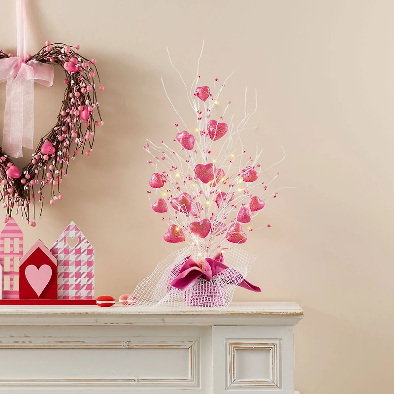 Glitzhome® 21" Lighted Valentine's Pink Heart Table Tree