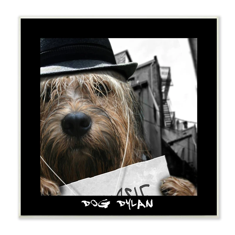 Stupell Industries Dog Dylan Funny Musician Wearing Hat Cityscape Wall Plaque Art