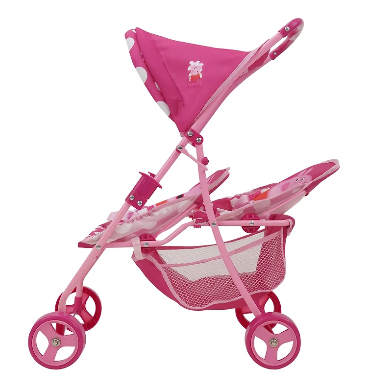 509 Crew Peppa Pig™ Pink and White Dots Doll Twin Stroller