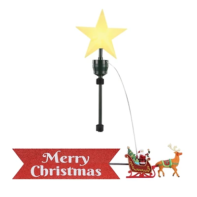 Animated Santa's Sleigh with Banner Tree Topper