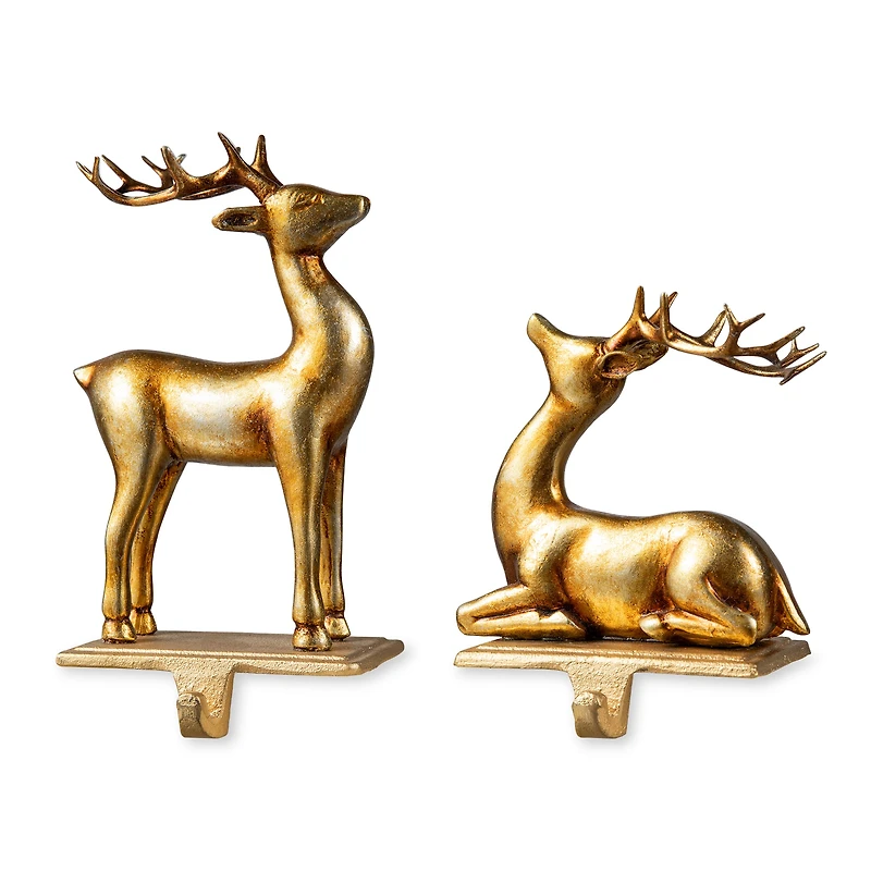 Glitzhome® Gold Standing & Sitting Reindeer Stocking Holder Set