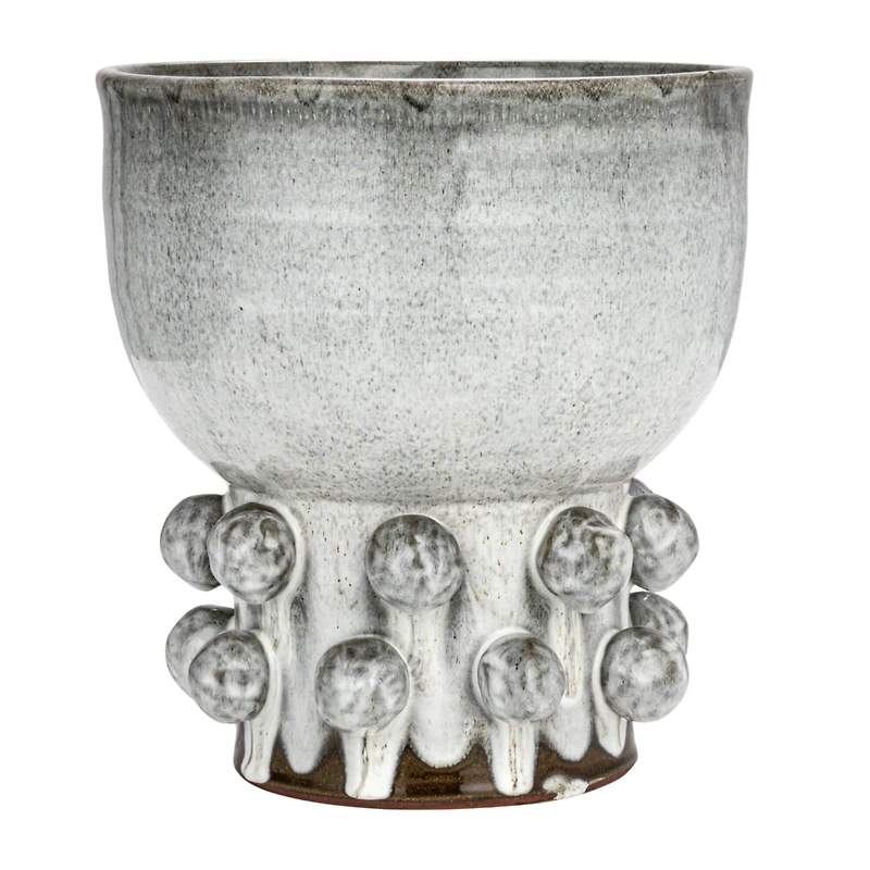 Hello Honey® 12.25" White Terra Cotta Footed Vase with Raised Dots & Reactive Glaze