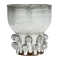 Hello Honey® 12.25" White Terra Cotta Footed Vase with Raised Dots & Reactive Glaze